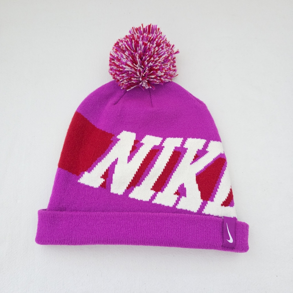Nike Knit Cuff Beanie Skull Cap with Pom Pom Hat Swoosh Logo